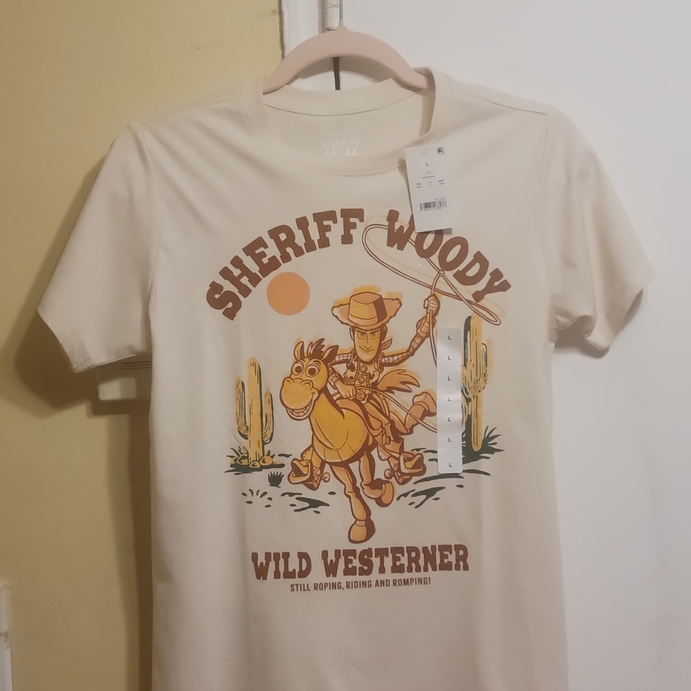 Sheriff Woody Graphic Wild Westerner Cream Short Sleeve Tee Shirt Size Large